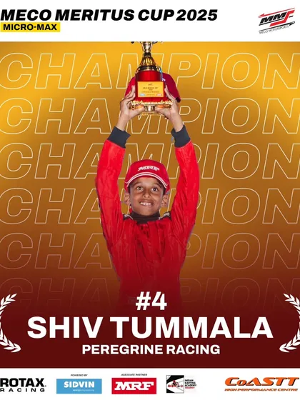 Shiv Tummala from Peregrine Racing, hoisting the trophy as the 2025 Meco Meritus Cup Micro Max Champion. We celebrate the dedication of our youngest competitors.