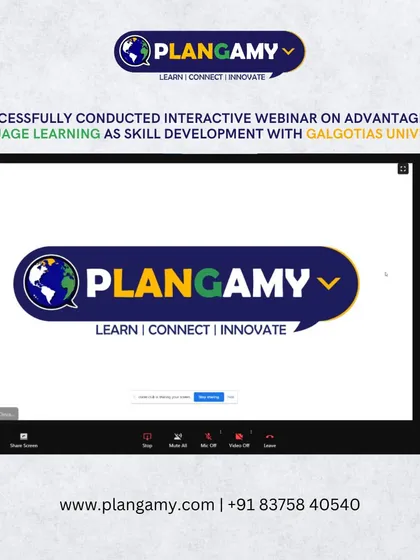 A screenshot from our successful interactive webinar on the advantages of language learning, conducted in partnership with Galgotias University.