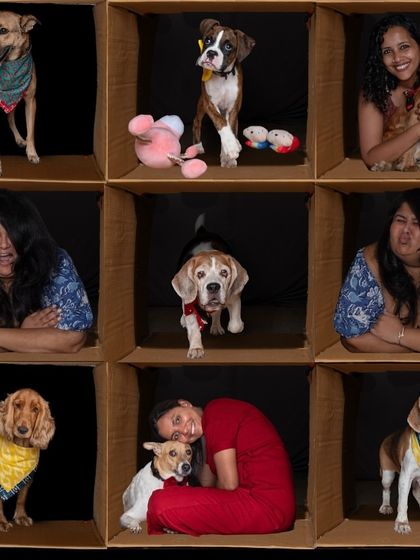 Another fun collage from the "in the box" shoot, capturing the mix of personalities and the joy of the day.