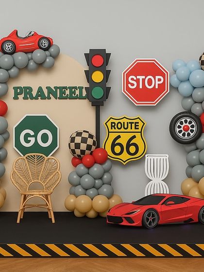 This is the original design concept for Praneel's racing party. Comparing this with the final photo shows how I bring a creative vision to life, ensuring every detail is perfect.