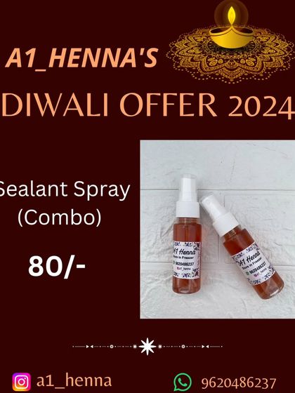 A special Diwali offer on my sealant spray. This is a must-have product to protect your festive henna from fading.