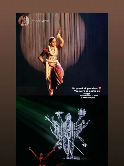 A beautiful collage shared by a friend, showing the poetic visuals from "Sharad". The top image captures a moment of solo dance, while the bottom shows the integration of digital art.