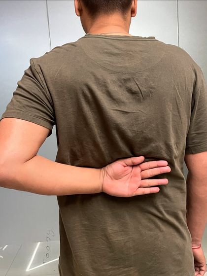 A closer look at the improved internal rotation for Mr. Deepak. Small gains in movement like this make a huge difference in daily comfort and function.