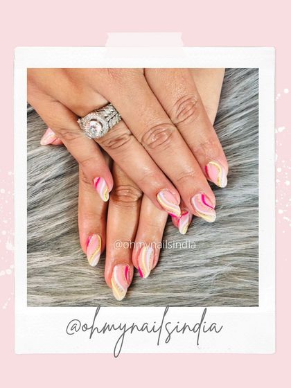 Imagination is the only limitation. This abstract design features a neutral base with swirling lines of pink, yellow, and white for a colourful and artistic look.