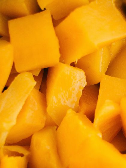 The star of the season: fresh, sweet, diced mangoes. This is the key ingredient that makes our mango dishes so delicious.