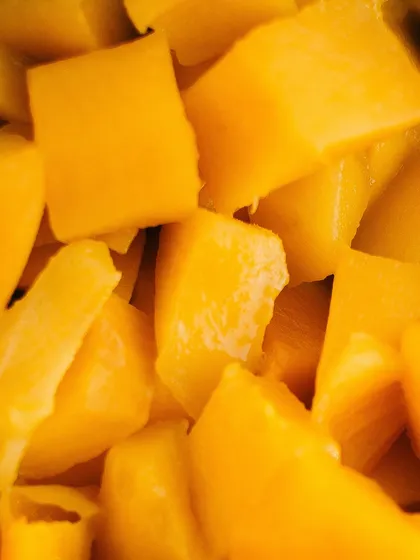 The star of the season: fresh, sweet, diced mangoes. This is the key ingredient that makes our mango dishes so delicious.