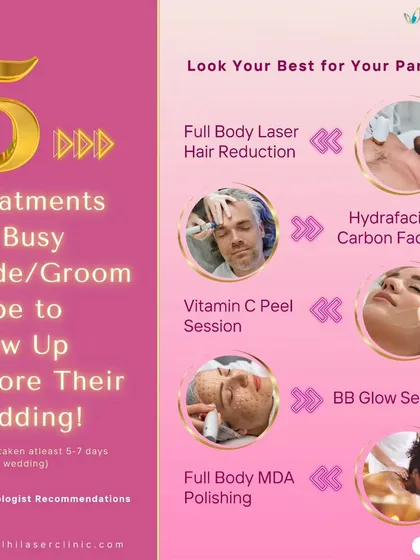 For brides and grooms to be, I recommend a combination of treatments to ensure you glow on your wedding day. This package includes full-body laser hair reduction for smooth skin that looks perfect in photos and in person.