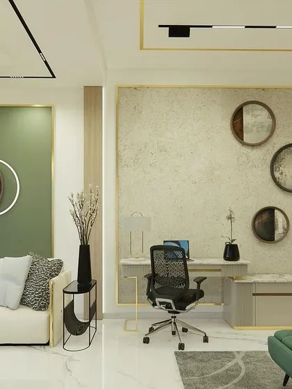 An identical shot of the study and lounge area.