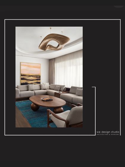 A graphic showcasing the living room of the West Coast Residence, a project that celebrates material authenticity, refined craftsmanship, and spatial fluidity.