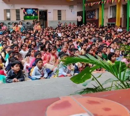 A view from the stage of our young audience, all sitting patiently and waiting for the puppet show to begin.