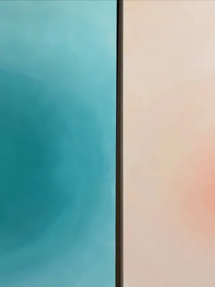 The "Lime & Soda" diptych side-by-side in my studio. I love how the two pieces, one cool and one warm, balance each other out.