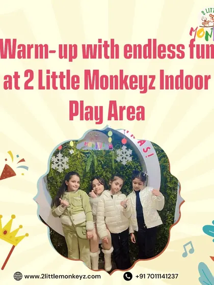 When the weather gets cold, you can always warm up with endless fun at our indoor play area. This photo shows a group of friends enjoying our Christmas setup in a cozy and safe environment.