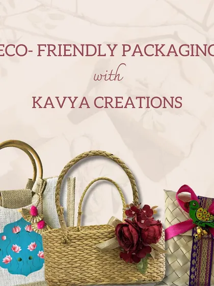 This image showcases my commitment to sustainable celebrations. I offer a range of eco-friendly packaging, including jute bags and cane pouches, that are both beautiful and kind to the planet.
