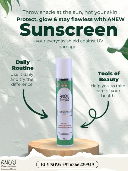 Throw shade at the sun, not your skin. Our Anew Sunscreen Gel with SPF 50++ is your everyday shield against UV damage, enriched with skin-whitening actives in a lightweight, non-greasy formula.