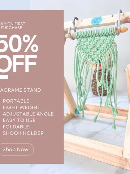 I am so excited about this special offer on my favorite macramé stand. It is lightweight, foldable, and fully adjustable, making it the perfect companion for all your small to medium projects. Crafting just got a lot more comfortable.