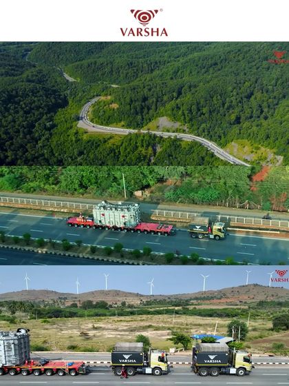 Our drones follow heavy cargo through diverse terrains, from winding mountain roads to expansive highways with wind turbines in the background. This project for Varsha Logistics showcases their ability to handle challenging routes.