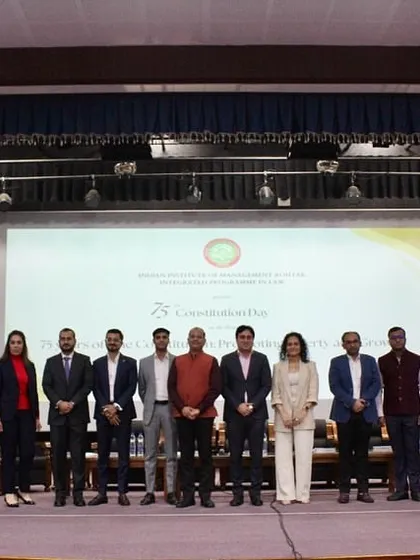 The full panel and organizers pose for a photograph at the IIM Rohtak Constitution Day event. Our participation highlights our role as thought leaders in the field of business law.