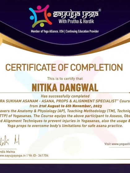 Congratulations to another graduate of our 'Sthira Sukham Asanam' course. Their dedication to learning anatomy and biomechanics will make them an exceptional teacher.
