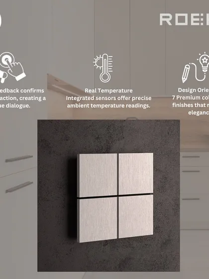 This graphic details the features of the ION keypad, including audible feedback, integrated temperature sensors, and a choice of seven premium colors and finishes.