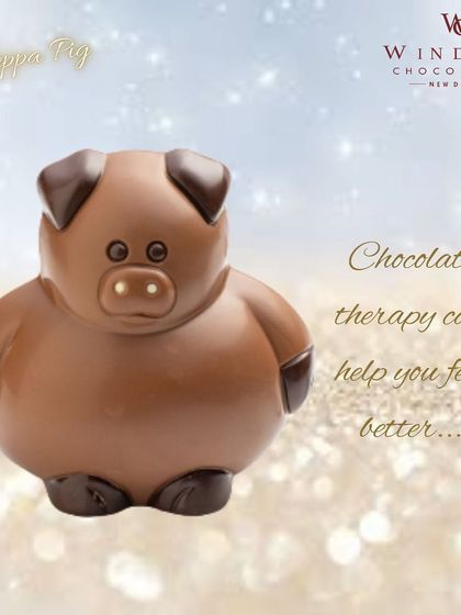 For fans of the popular cartoon, I created this chocolate Peppa Pig figure, capturing her simple and recognizable shape.