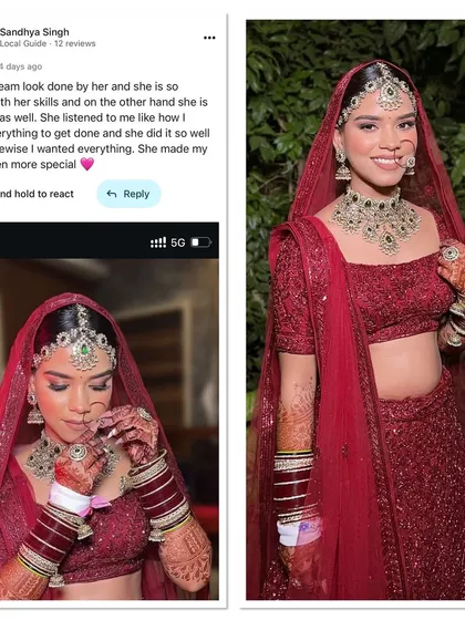 "I got my dream look." Reading words like these from my brides is the best part of my job. It shows the trust they put in me, and I am so grateful I could make Sandhya's big day even more special by bringing her vision to life.