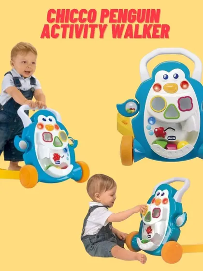 The Chicco Penguin Activity Walker is a perfect 2-in-1 toy. It provides stable support for first steps and doubles as an activity center with lights and sounds to keep your baby engaged.