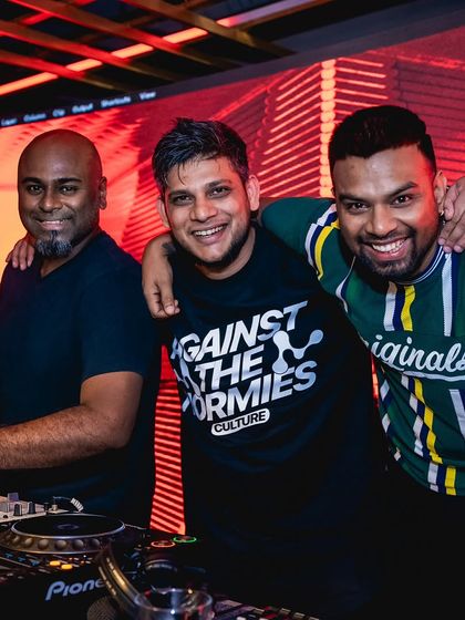 Posing with fellow DJs at Gawky Goose. I love collaborating with other talented artists in the Bangalore nightlife scene.