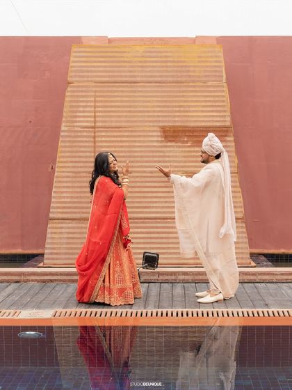 Playful moments by the pool. Your wedding wardrobe should let you live for these untold stories that you'll laugh about for years to come.