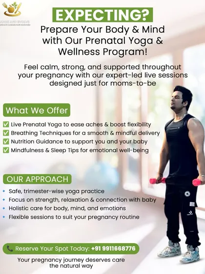 My Prenatal Yoga & Wellness Program is designed to support you through every trimester. We combine safe yoga, breathing techniques for delivery, personalized nutrition, and mindfulness to ensure a calm, strong, and healthy pregnancy journey.