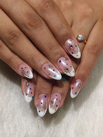 A full shot of the starry Navratri nails, perfect for showing off at any festive gathering.