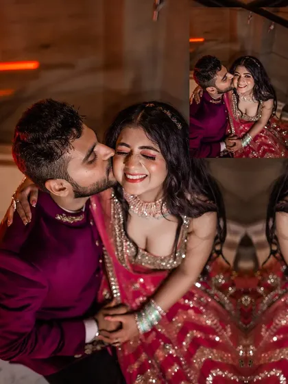 The pure joy and affection of a Roka ceremony. A sweet kiss on the cheek and a happy smile say it all. It's these candid moments that make the memories so special.