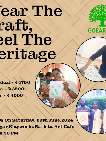 Wear the craft, feel the heritage. This poster announces our exclusive Pigment & Metallic Printing Workshop, where you can design and print on your own tote bag, T-shirt, or stole.