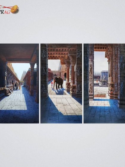 A triptych by Pravin Pasare, offering three different perspectives of the majestic corridors of Hampi.