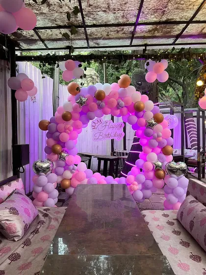 The decorated seating area, perfect for guests to enjoy the party.