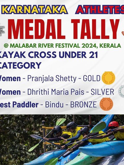 We proudly announce the medal tally for our Karnataka athletes at the Malabar River Festival 2024, celebrating wins in the Kayak Cross Under 21 category.