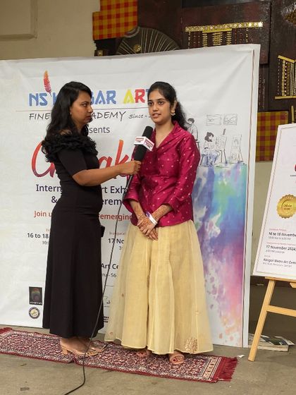 The media taking interest in one of our talented artists at the Chitrakar exhibition. We ensure our students get the visibility they deserve.