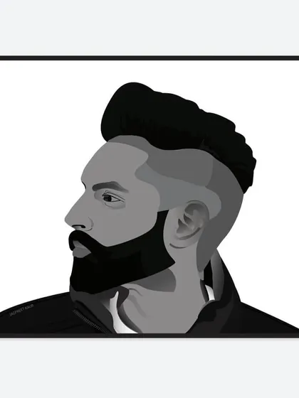 A grayscale portrait of the Punjabi singer and actor Parmish Verma. This was a fan art piece inspired by his song 'Aa Le Chakk Main Aa Gaya', capturing his signature look and style.