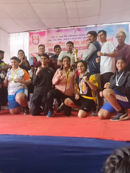 Our girls' team celebrating their victories at the DSO State Championships in Akola. Nishi, Sanaya, and Ritika all brought home medals.