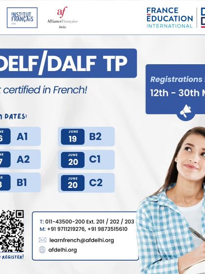Plan ahead for the June session of the DELF/DALF Tout Public exams. This graphic clearly lays out the registration window and the specific exam dates for each level, from A1 to C2.
