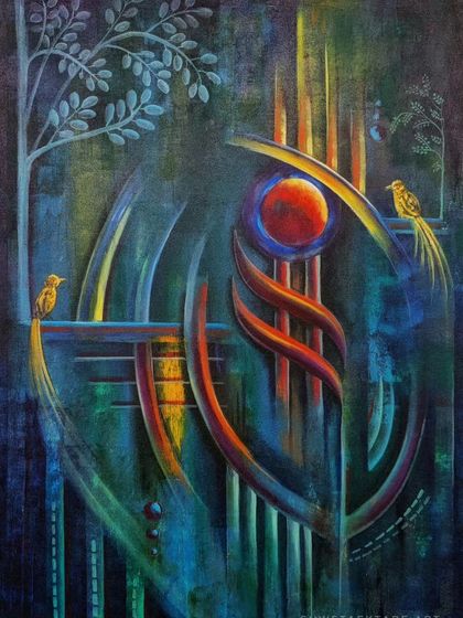 'Intertwined Tale', an acrylic painting that creates a dialogue between natural habitats and architecture.