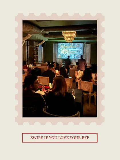 The scene is set for a night with friends at our ZNMD screening. The "Swipe if you love your BFF" prompt on the image highlights the communal, celebratory nature of our events, perfect for making new memories.