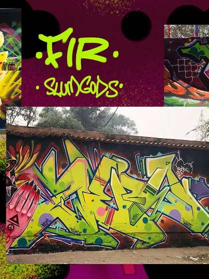 A collage centered around one of my signature wildstyle pieces, representing my crews FIR and Slumgods.