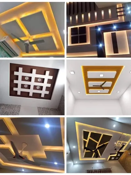A collection of amazing false ceiling designs featuring strong geometric lines and patterns. These examples show how I use lighting to emphasize the shapes and create a modern aesthetic.