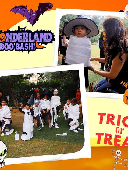 Our little mummies on the loose. Dressing up is a huge part of the fun at our Halloween event, allowing children to step into character and play together.