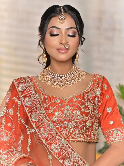 A detailed look at my signature bridal makeup. Notice the seamless base, the soft shimmer on the eyes, and the perfectly defined features that create a look of timeless elegance.