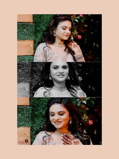 A creative triptych of engagement portraits, blending color and monochrome to create a visually interesting piece for the wedding album.