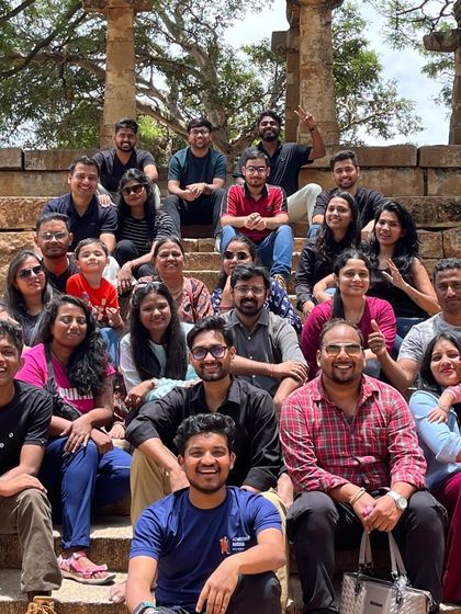 A happy group photo from our one-day trek, filled with families and solo travelers.