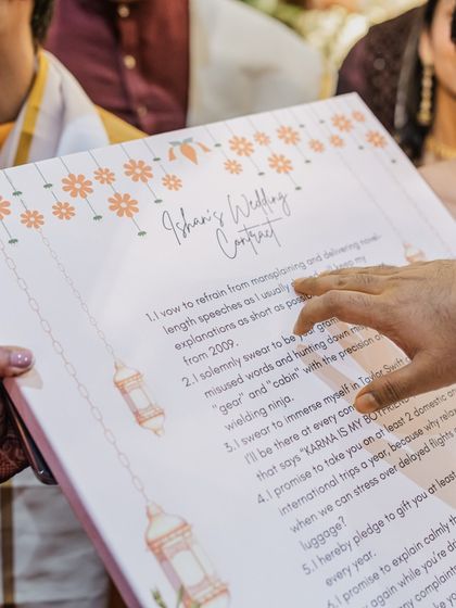 A personalized wedding contract, a unique and modern touch that added another layer of storytelling to the celebration.