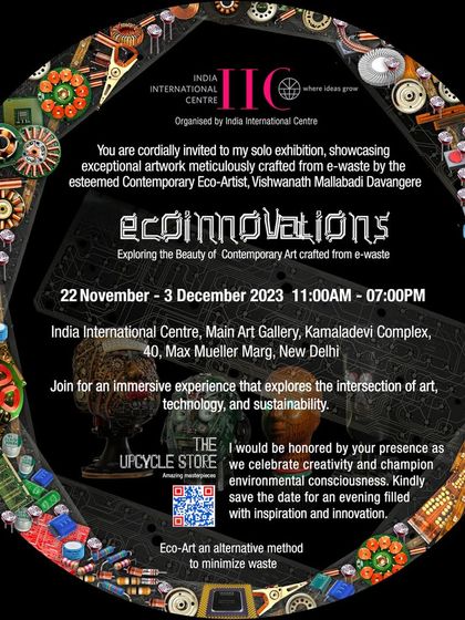 A comprehensive invitation to my "Eco-Innovations" exhibition, encouraging art enthusiasts and CSR decision-makers to attend.