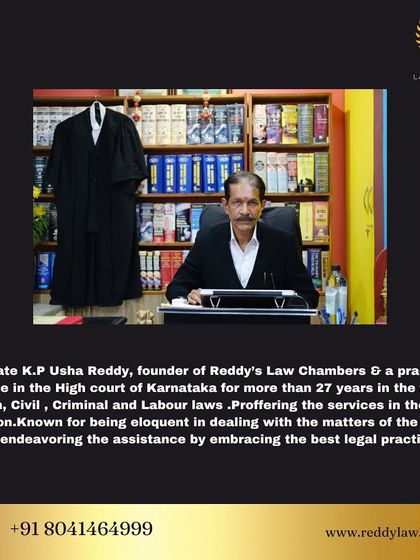 Meet our founder and Senior Advocate, K.P. Usha Reddy. With over 27 years of practice, he leads our firm with a commitment to excellence in civil, criminal, and taxation law.